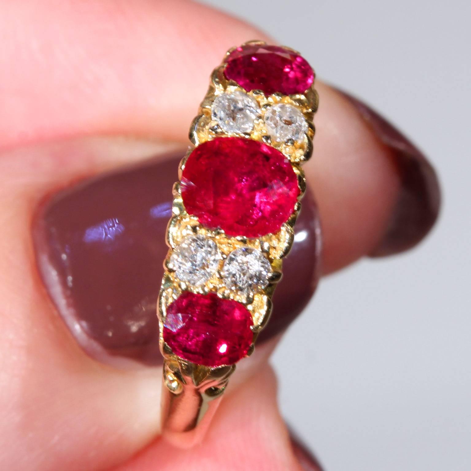 Edwardian Burma Ruby Diamond Gold Ring In Excellent Condition In Middleton, WI