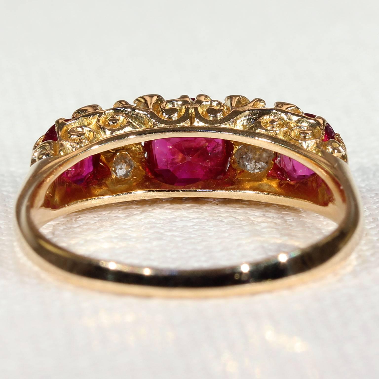 Women's Edwardian Burma Ruby Diamond Gold Ring
