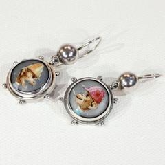 Victorian Monkey Enamel Silver Earrings