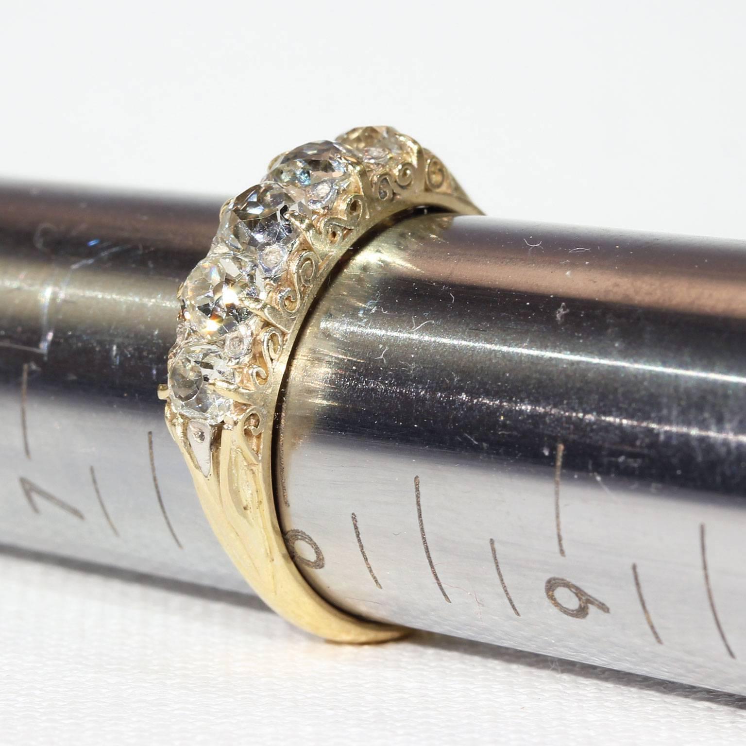 Antique Victorian Five Stone Diamond Gold Ring For Sale 2