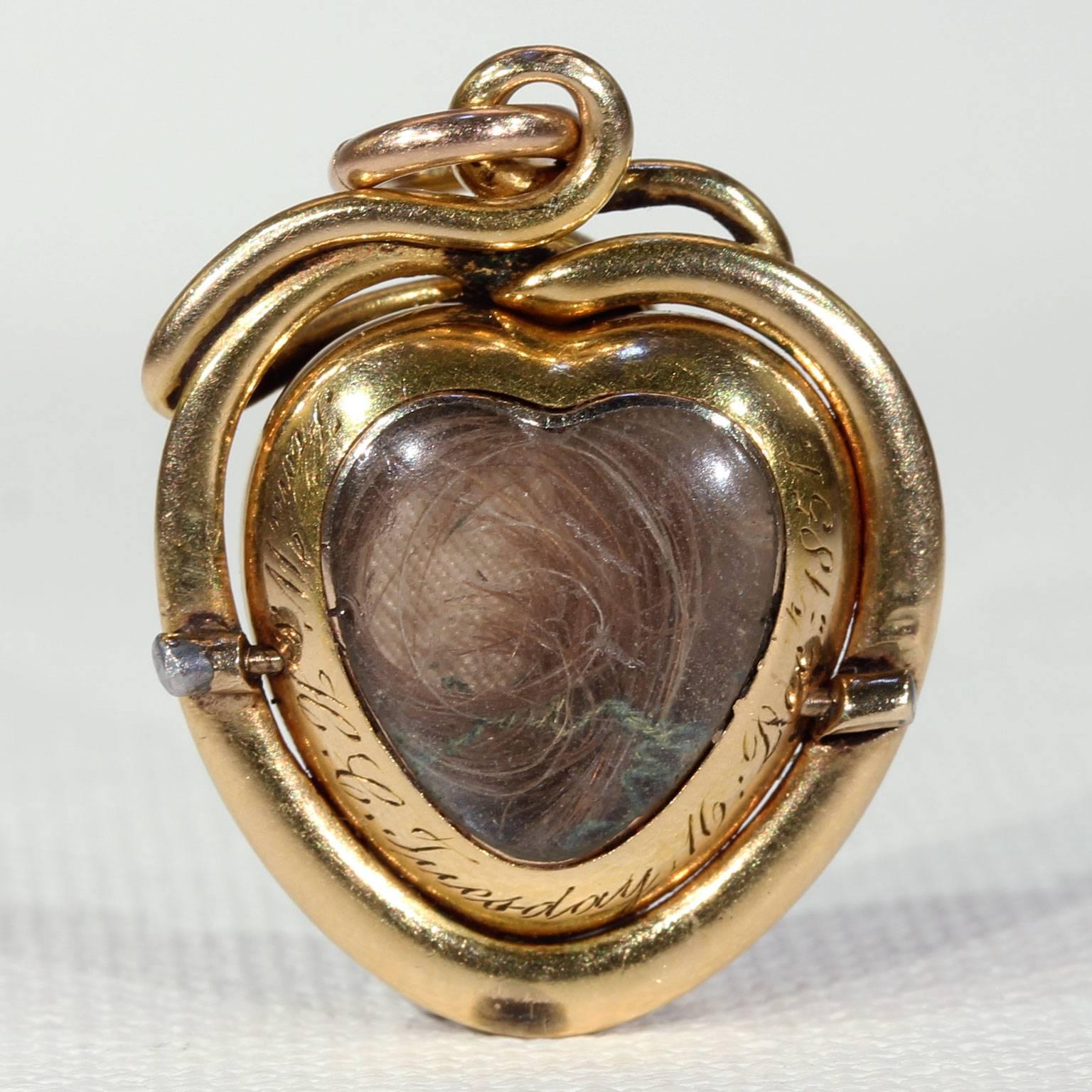 Victorian Blue Enamel Snake Heart Pendant Necklace, 1851 2