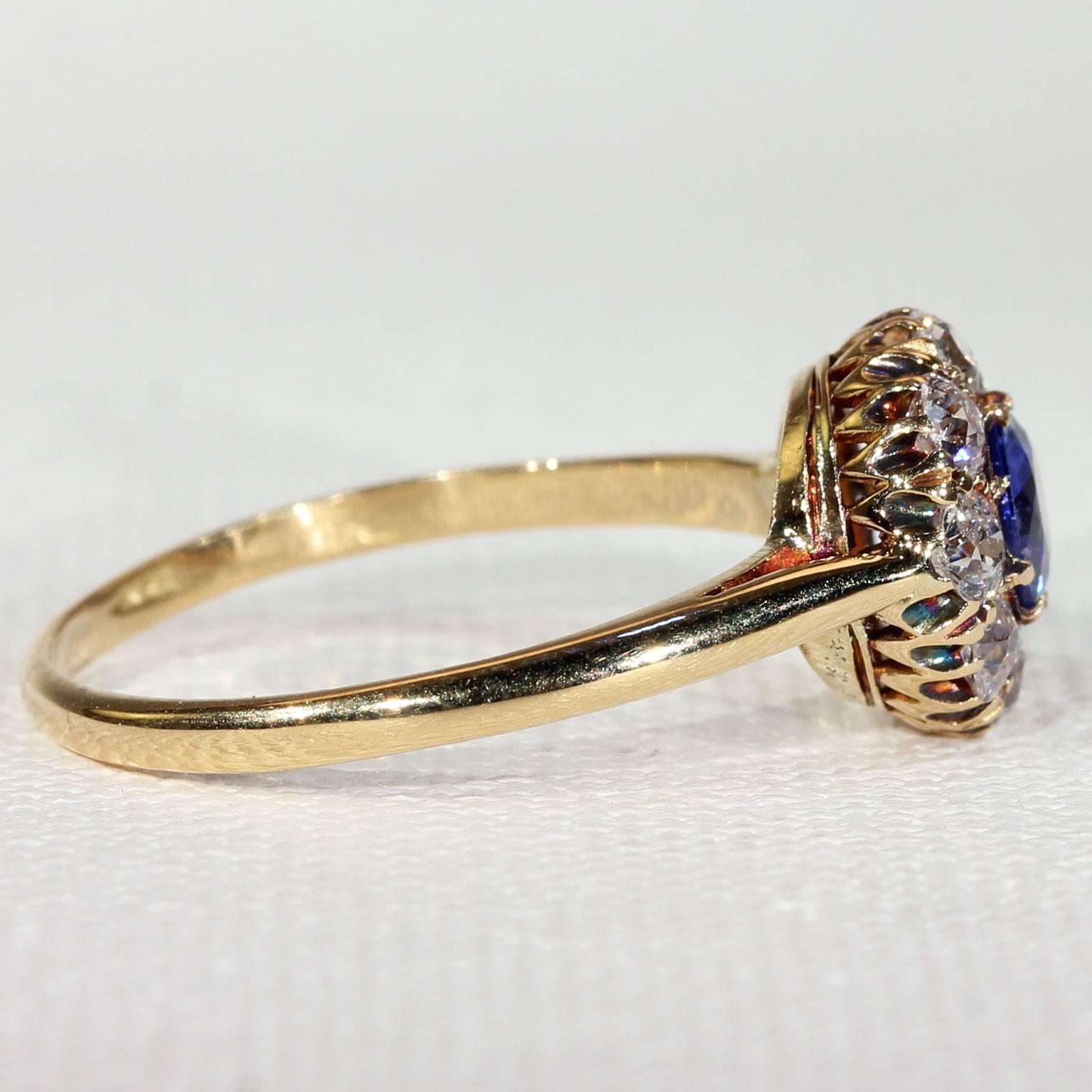 Old European Cut Victorian Blue Sapphire Diamond Cluster Ring