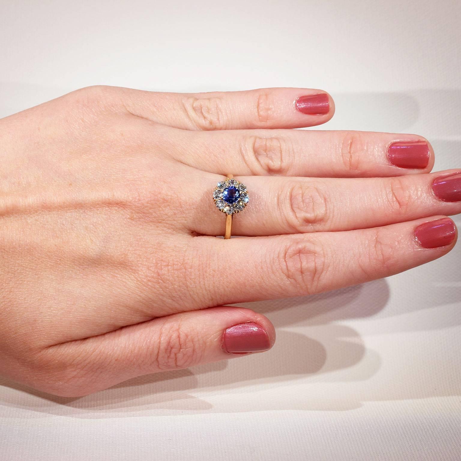 Women's or Men's Victorian Blue Sapphire Diamond Cluster Ring