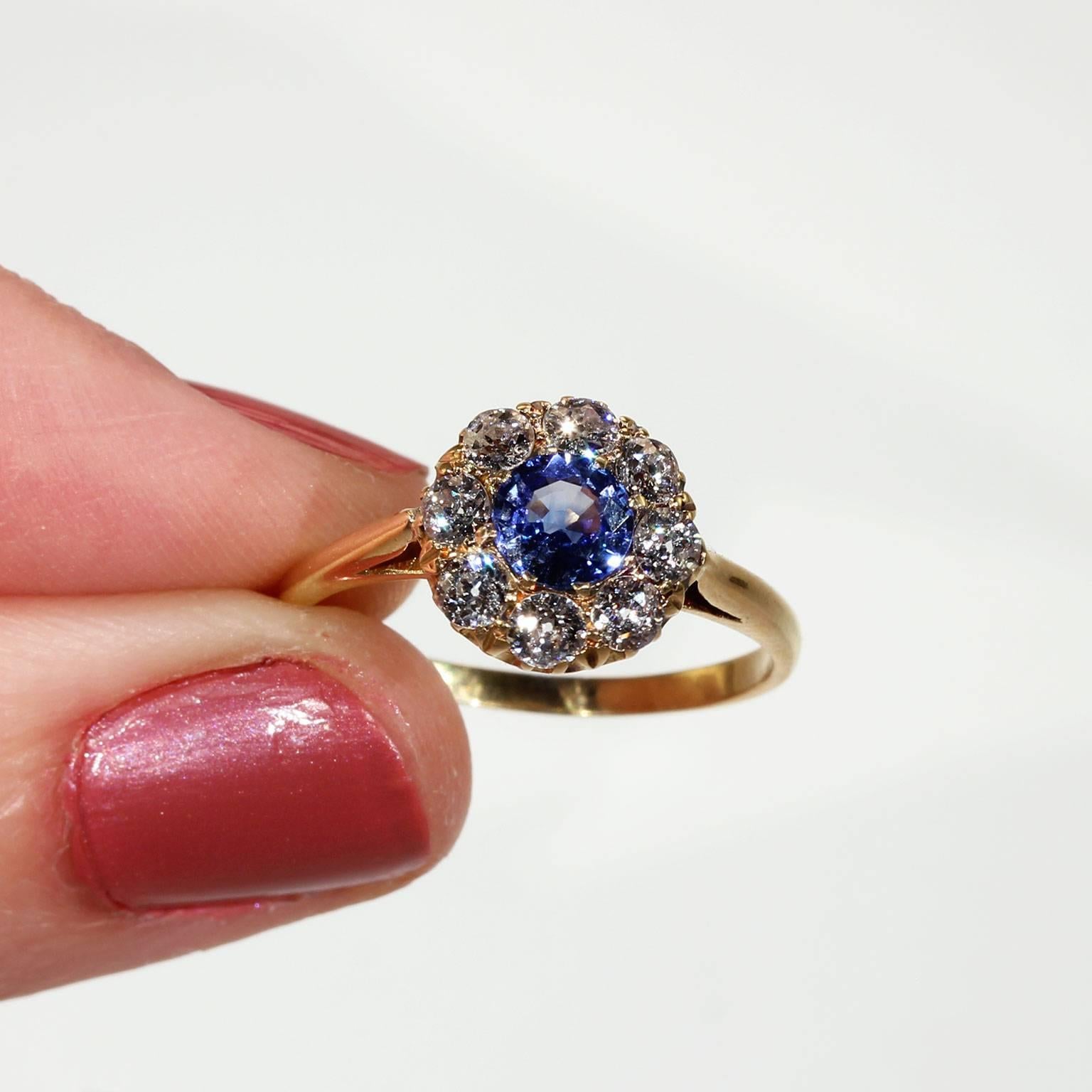 Victorian Blue Sapphire Diamond Cluster Ring 1
