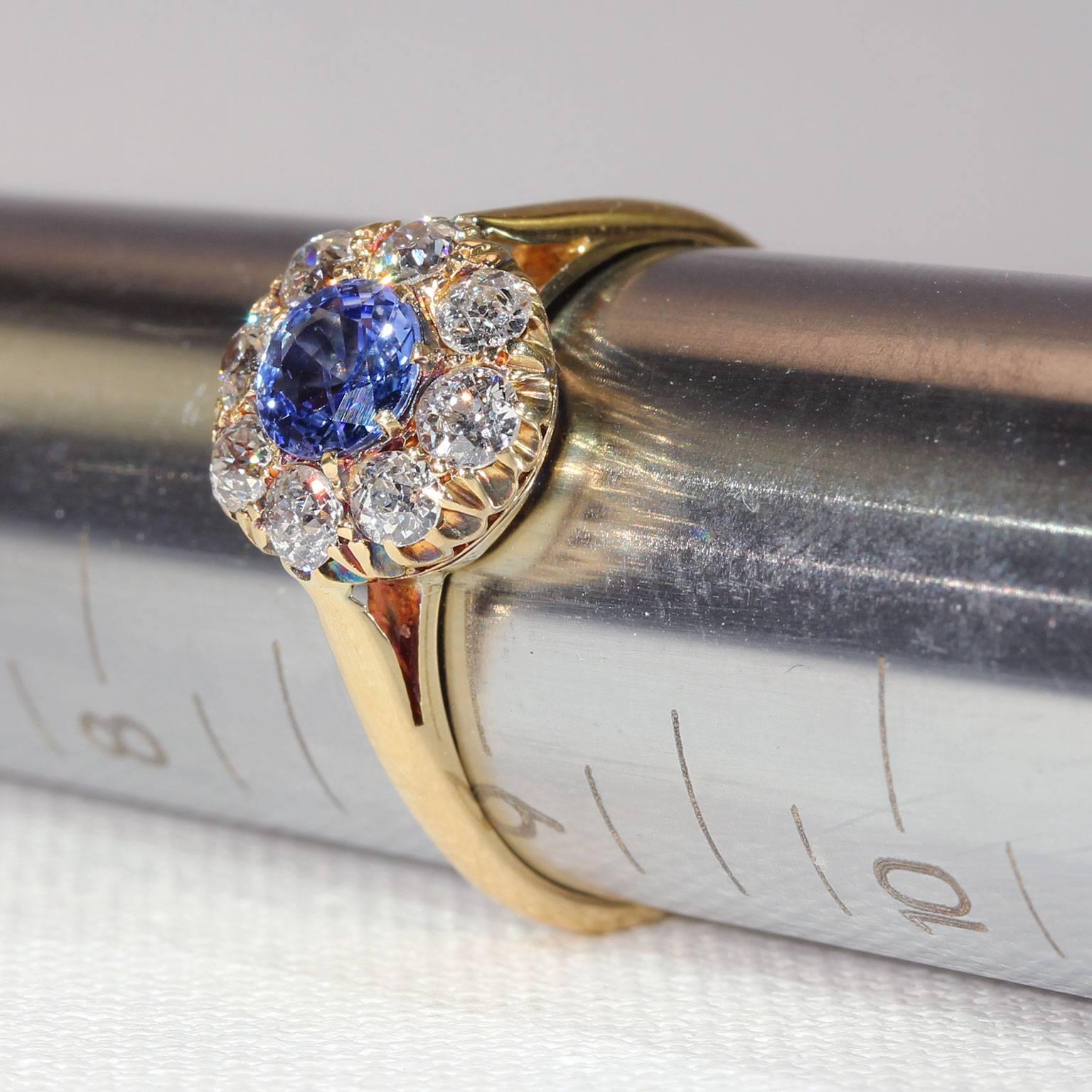 Victorian Blue Sapphire Diamond Cluster Ring 3