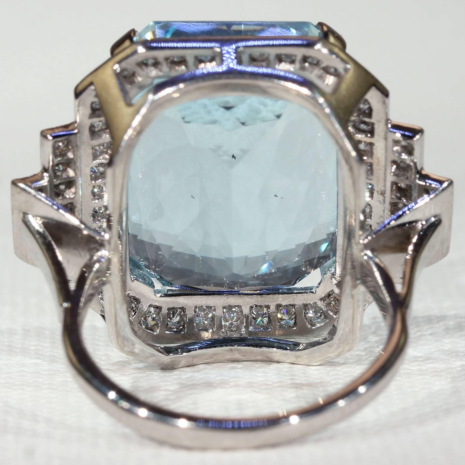 Retro 26 Carat Aquamarine Diamond Cocktail Ring For Sale