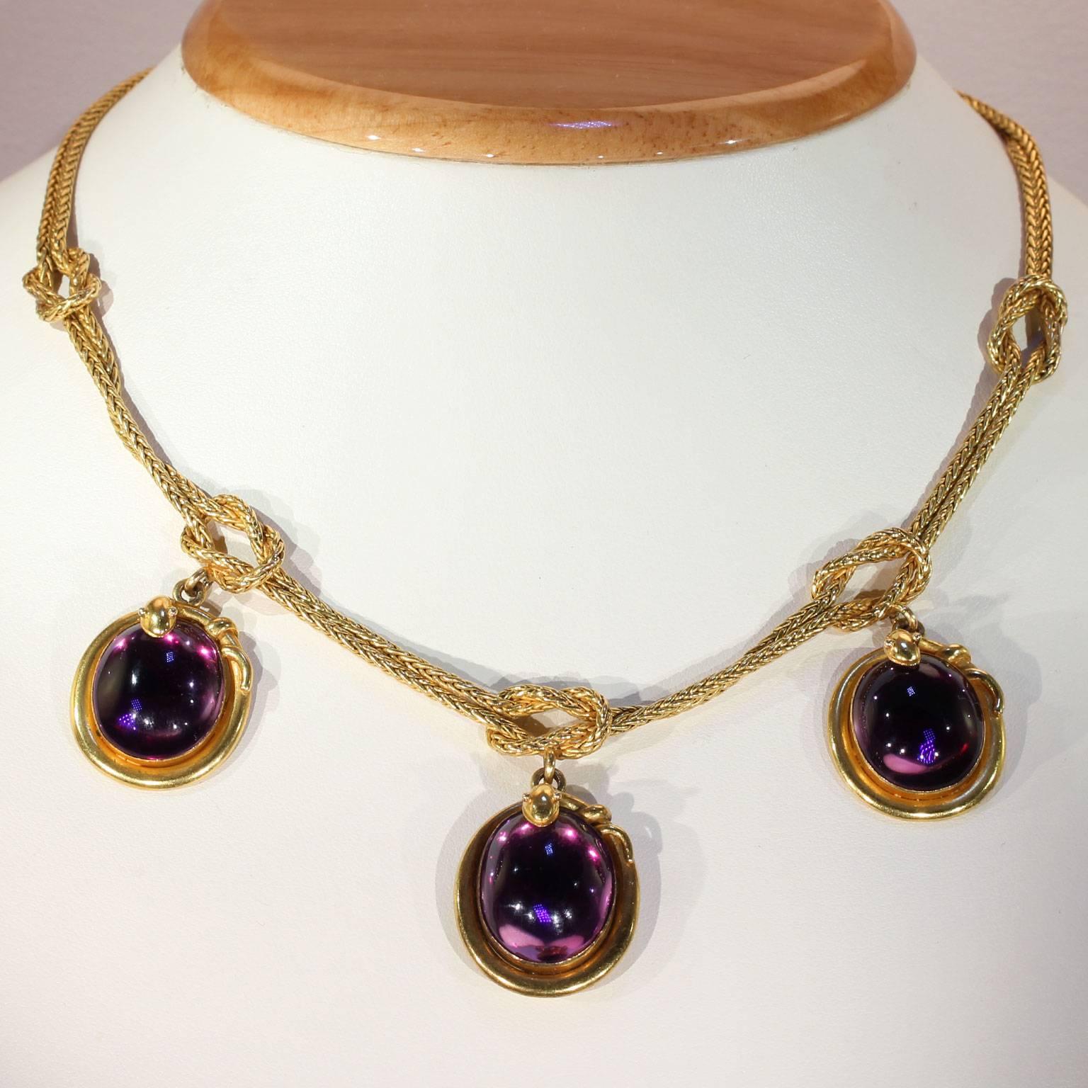 High Victorian Victorian Amethyst Gold Snake Necklace Earrings Set For Sale