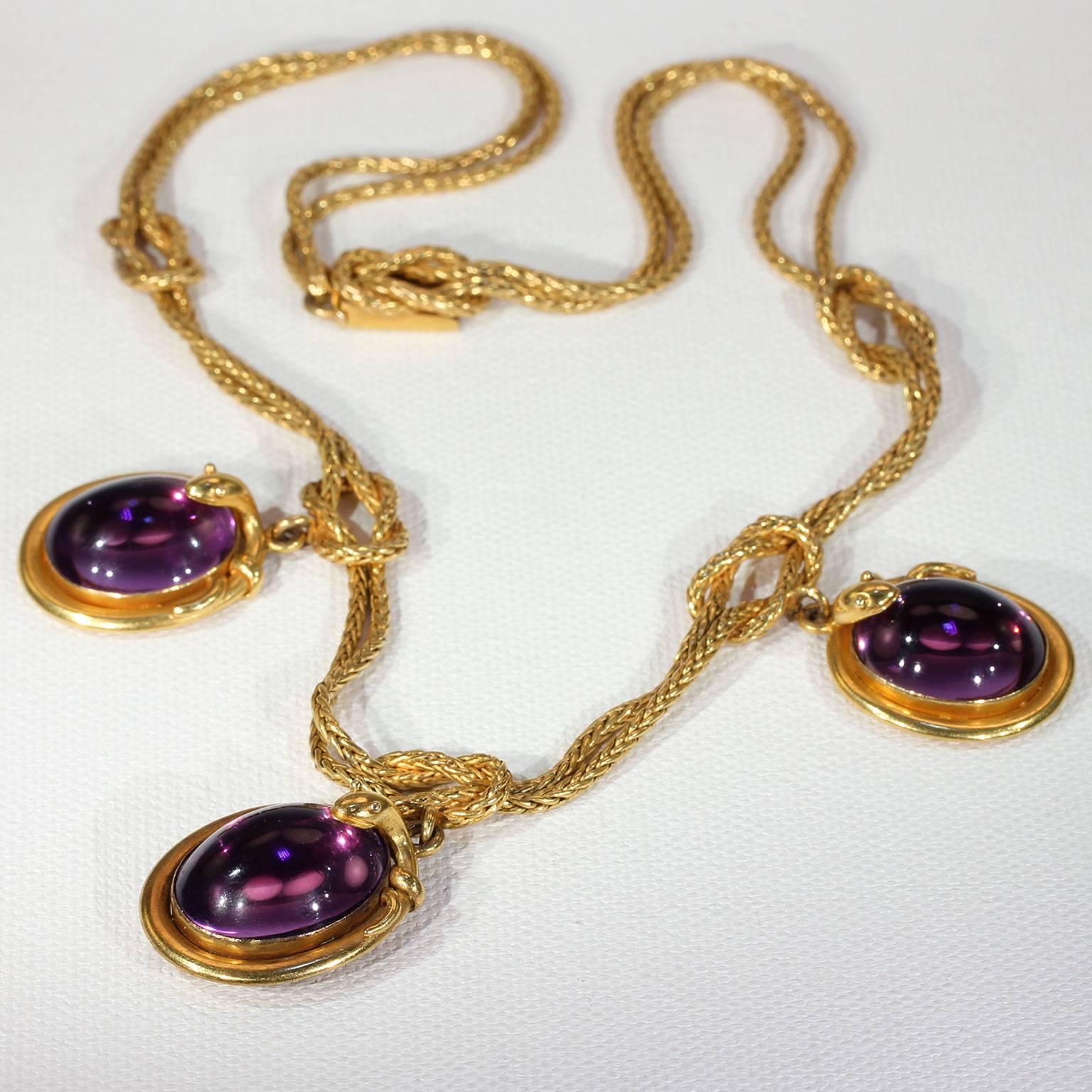 Oval Cut Victorian Amethyst Gold Snake Necklace Earrings Set For Sale