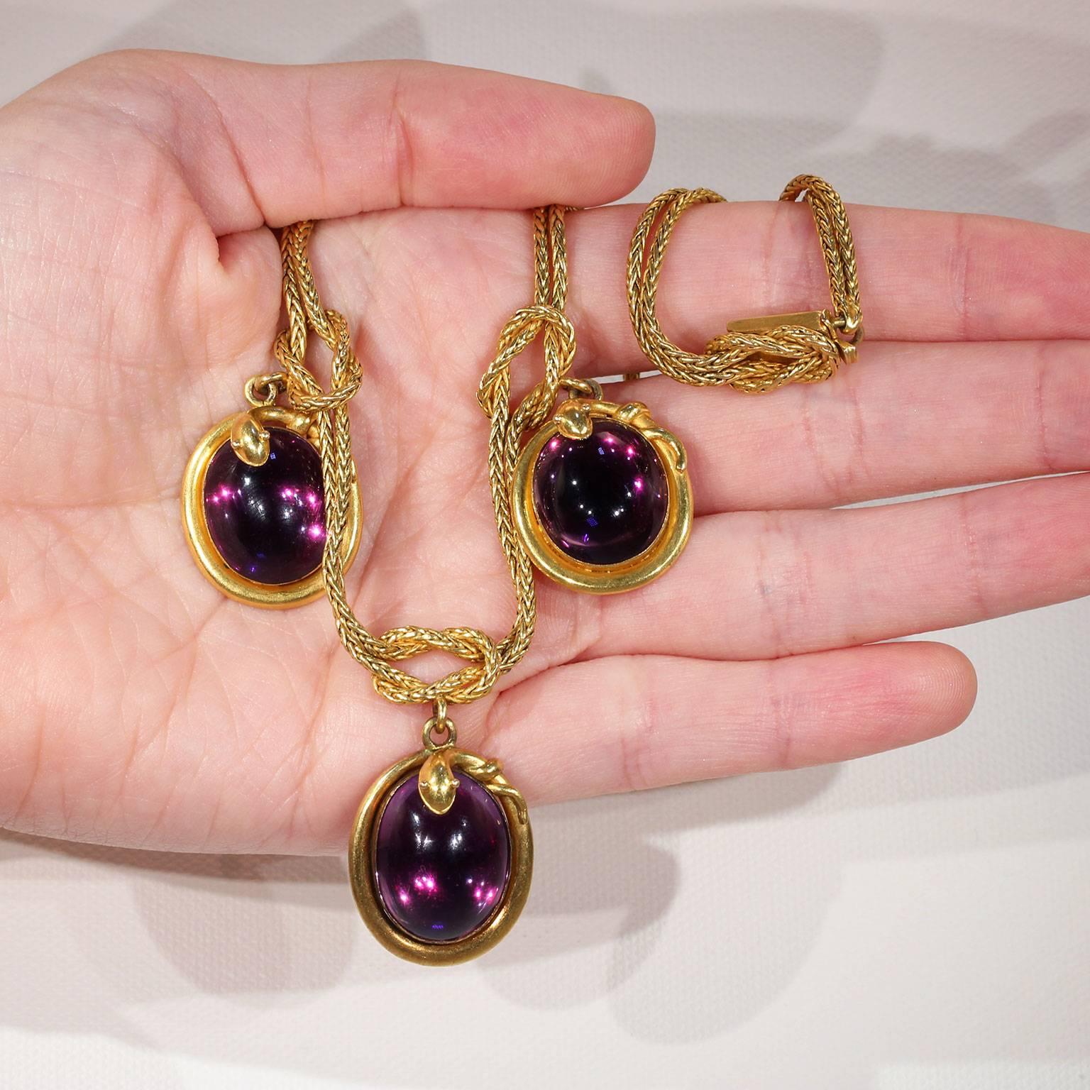 Victorian Amethyst Gold Snake Necklace Earrings Set In Good Condition For Sale In Middleton, WI