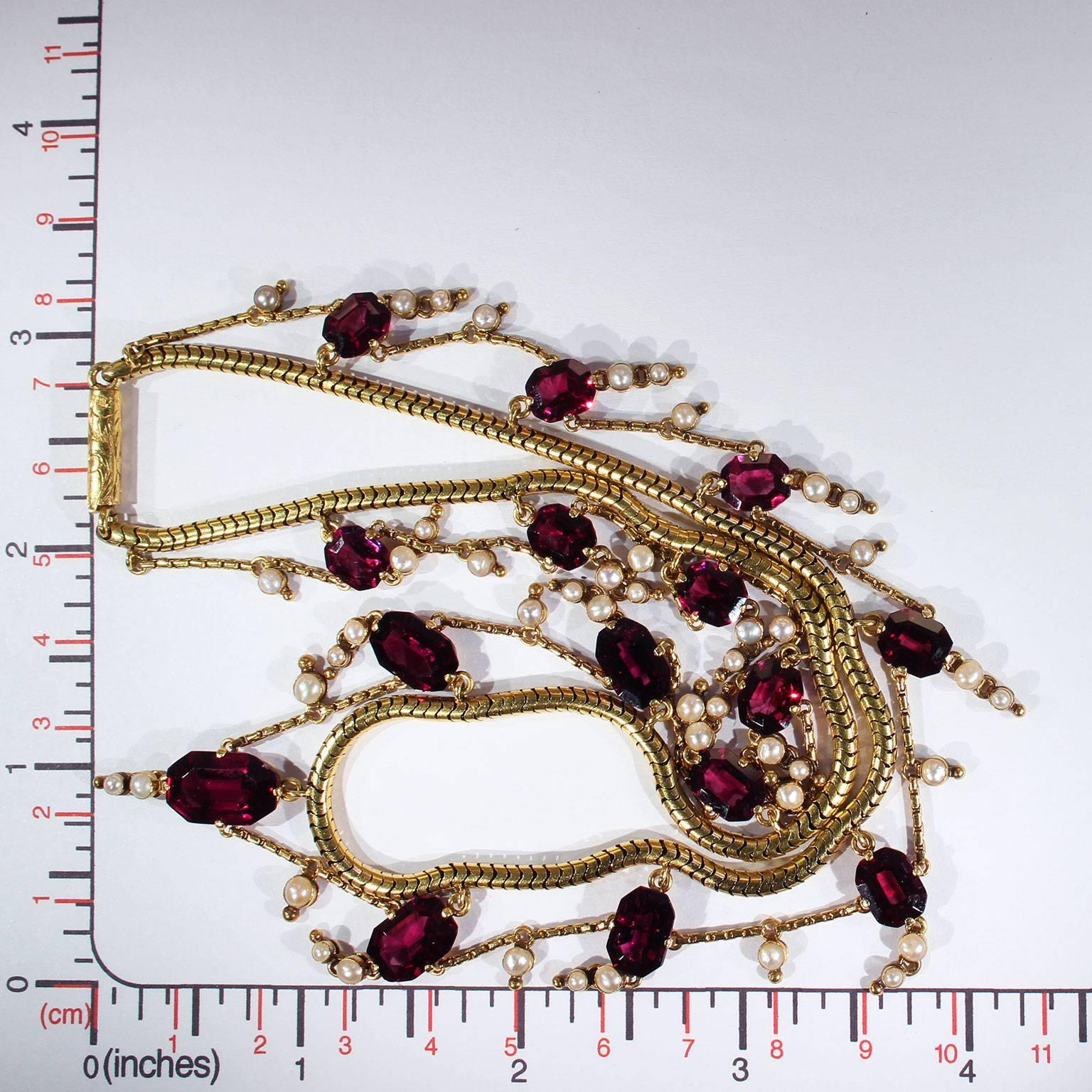 Victorian Garnet Pearl Festoon Necklace in Original Box For Sale 4