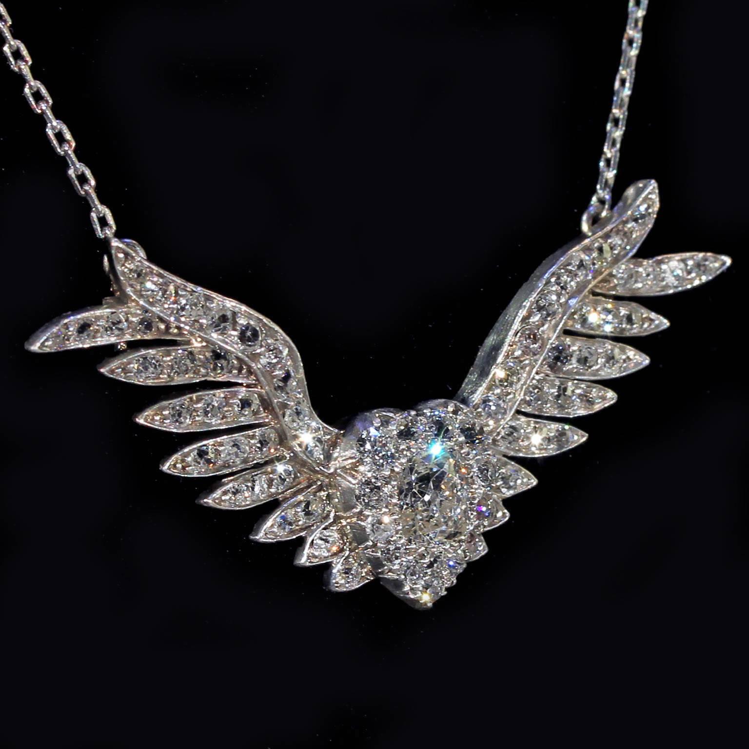 Late Victorian Victorian Diamond Heart and Wings Necklace