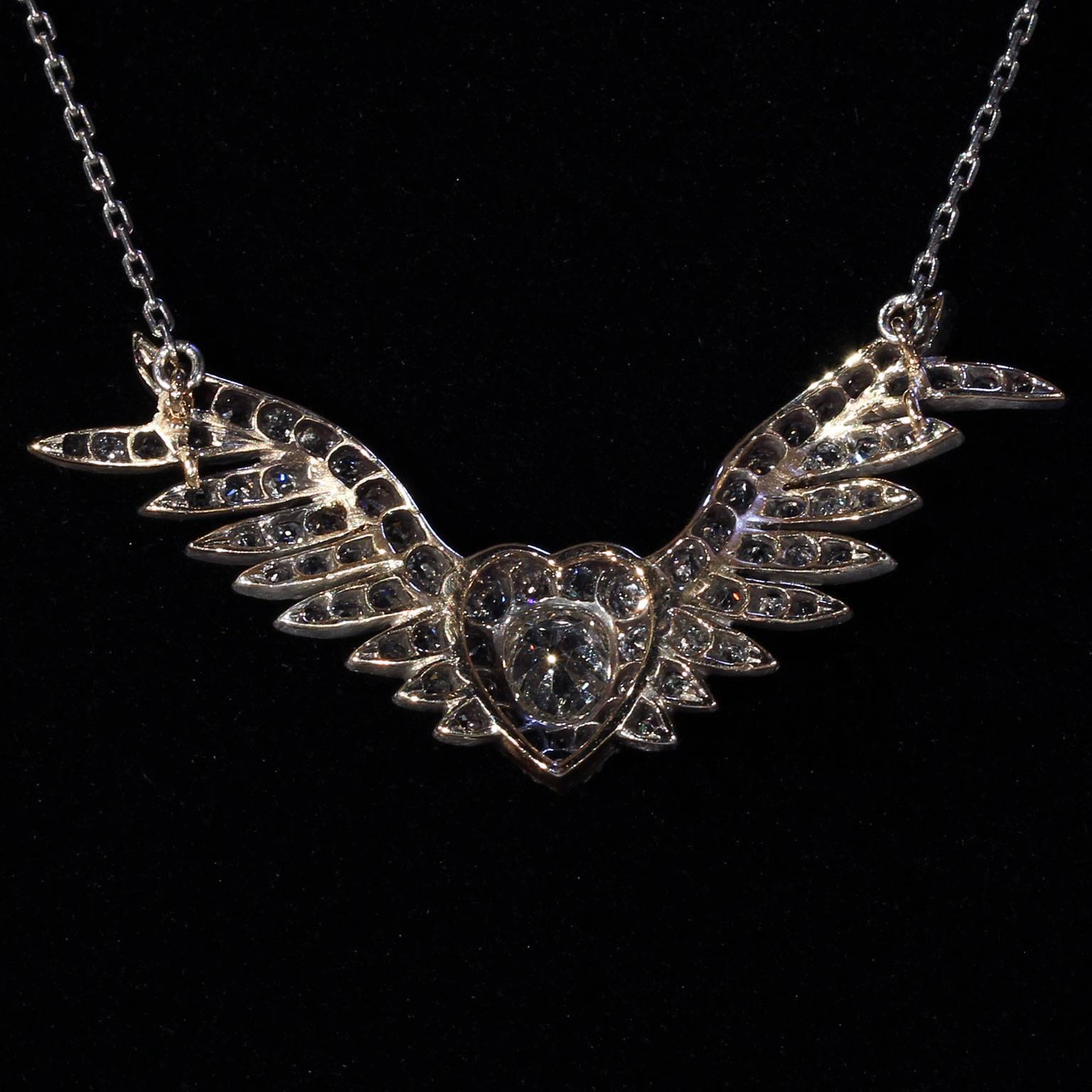 Women's or Men's Victorian Diamond Heart and Wings Necklace