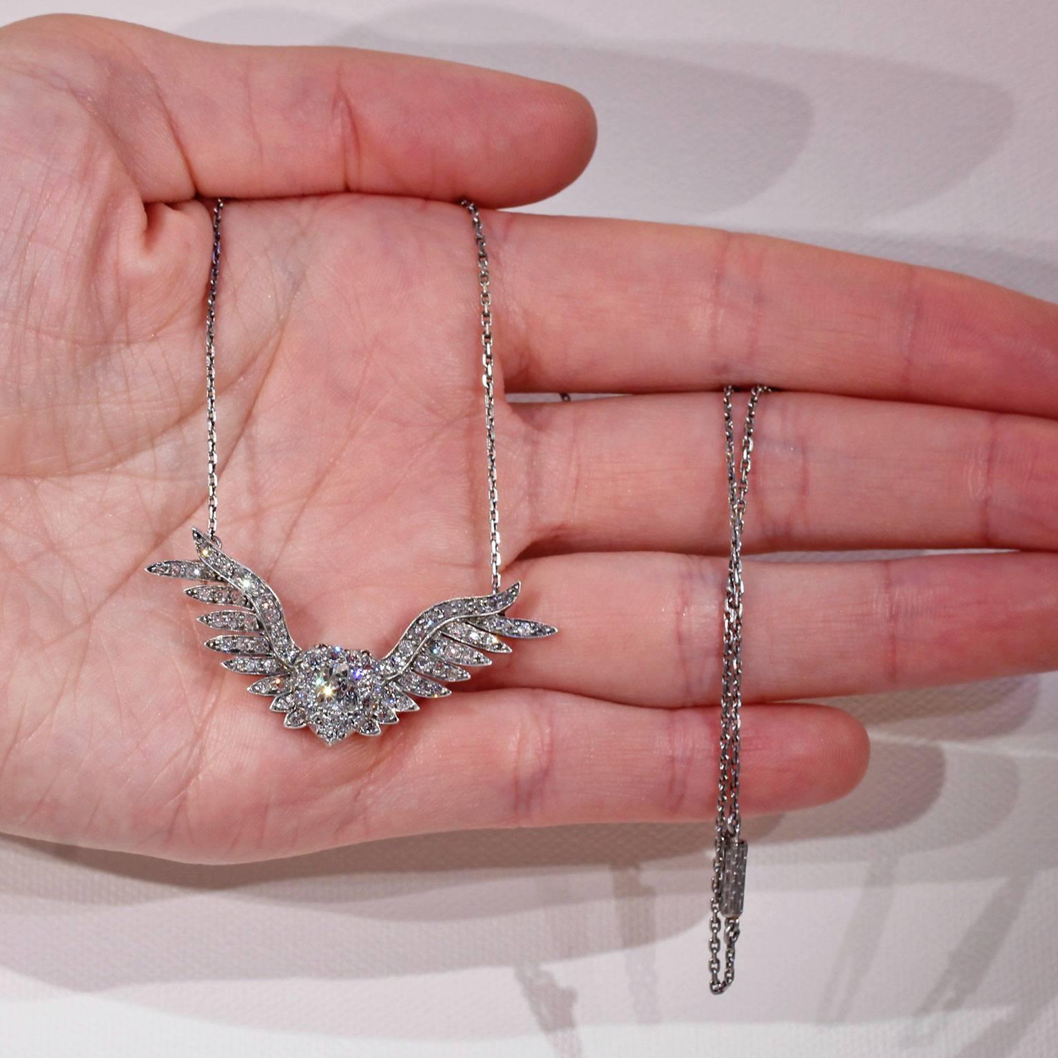 Victorian Diamond Heart and Wings Necklace 1