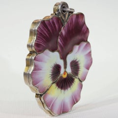 Edwardian Pansy Flower Enamel Locket Silver