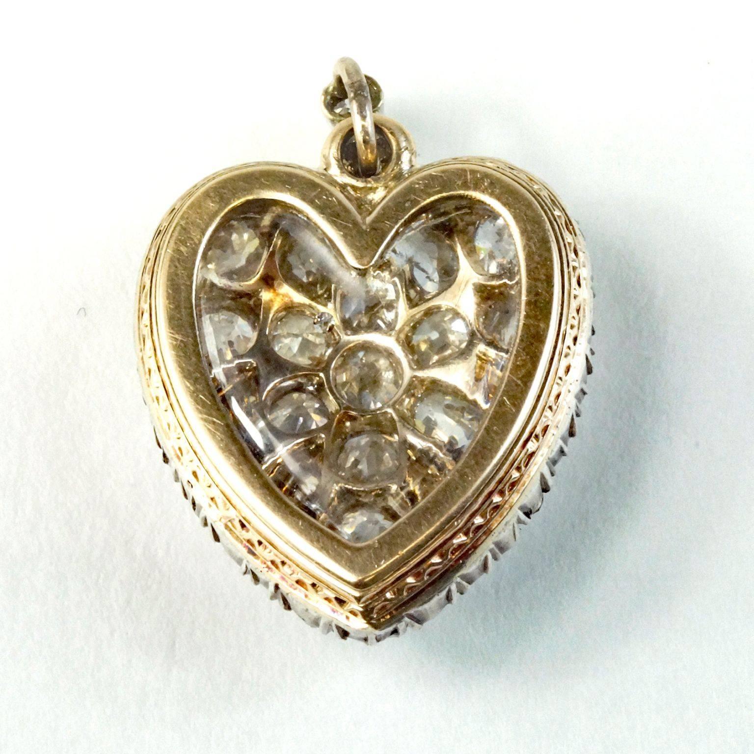 19th Century Diamond Bead Set Heart Locket In Excellent Condition For Sale In Houston, TX