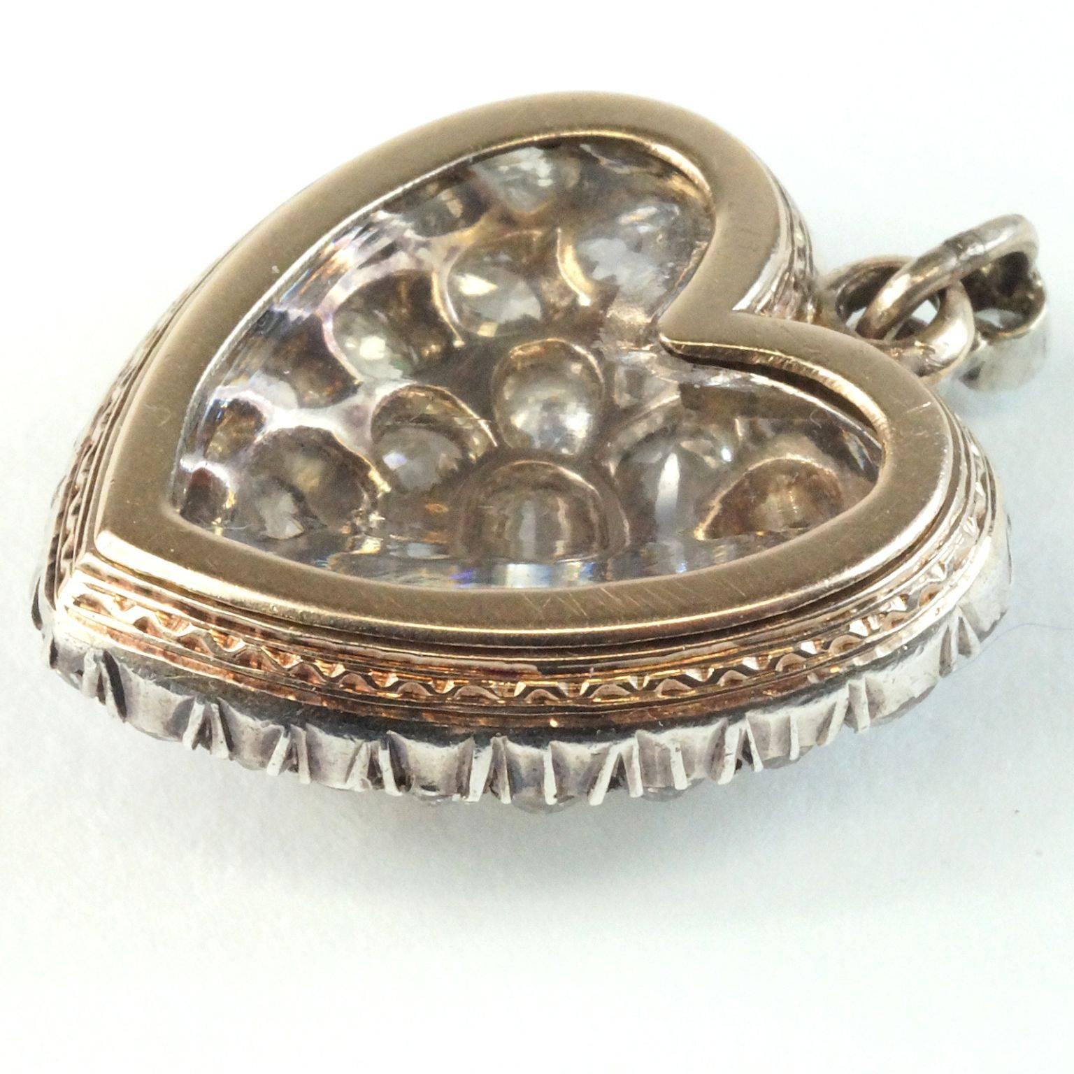 Victorian 19th Century Diamond Bead Set Heart Locket For Sale