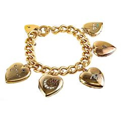 Antique Gold Heart Charm/Locket Bracelet 