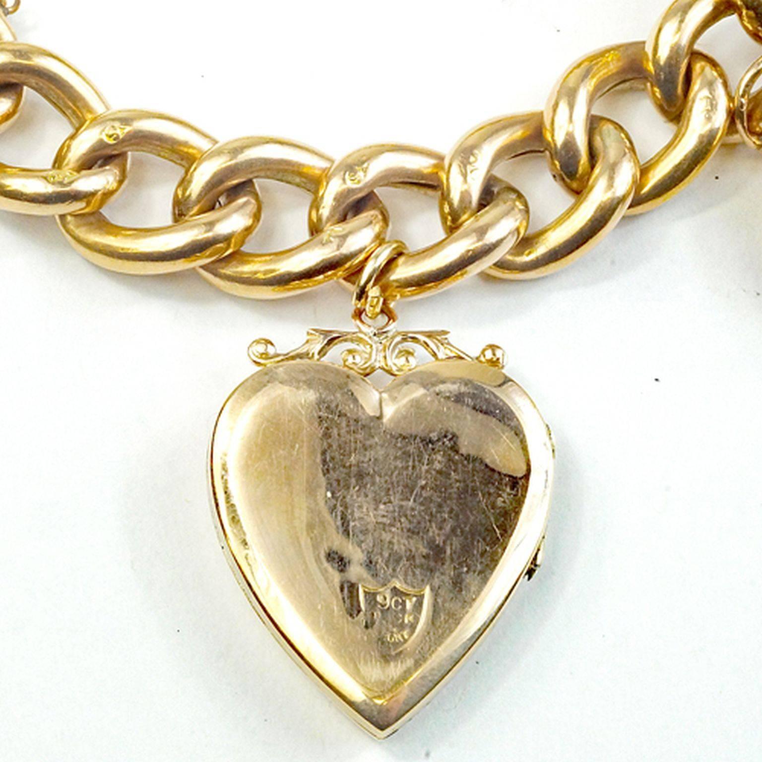 Women's Antique Gold Heart Charm/Locket Bracelet 