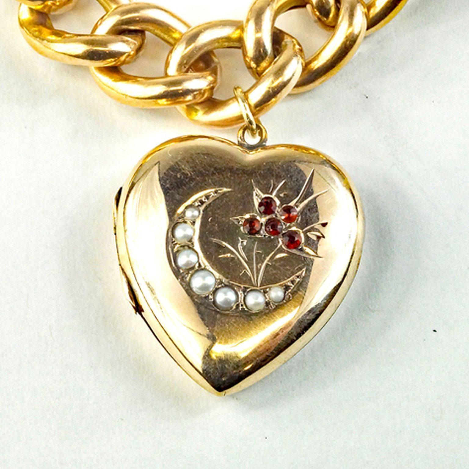 Victorian Antique Gold Heart Charm/Locket Bracelet 