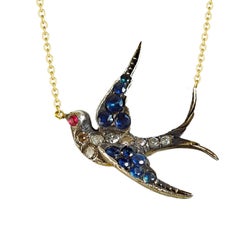 Antique Victorian Sapphire and Diamond Swallow Necklace