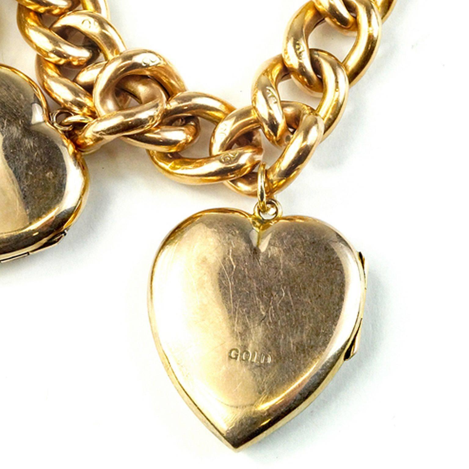 Antique Gold Heart Charm/Locket Bracelet  1