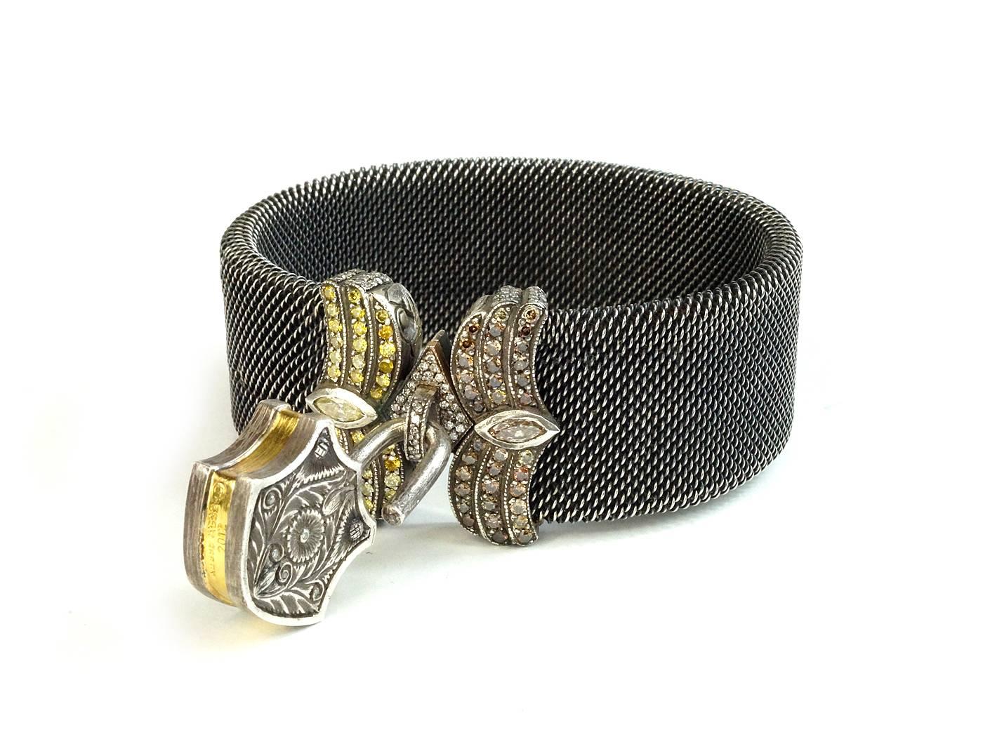 Sevan Bicakci Mesh Bracelet with Rose-Cut Diamond Padlock Clasp In Excellent Condition For Sale In Houston, TX