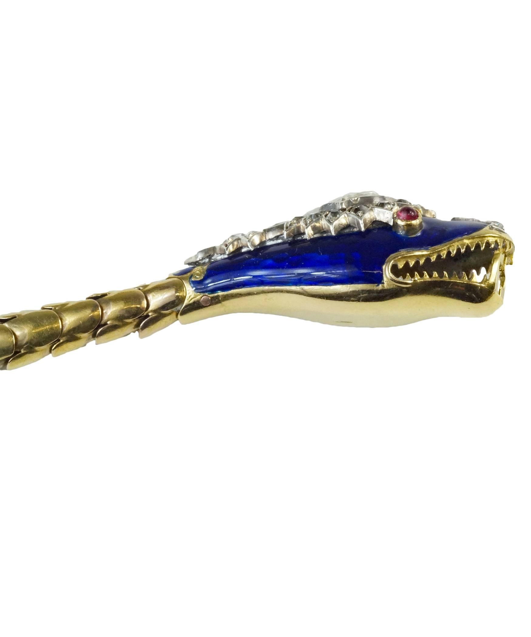 Victorian Blue Enamel Diamonds Snake Necklace Bracelet   In Excellent Condition For Sale In Houston, TX