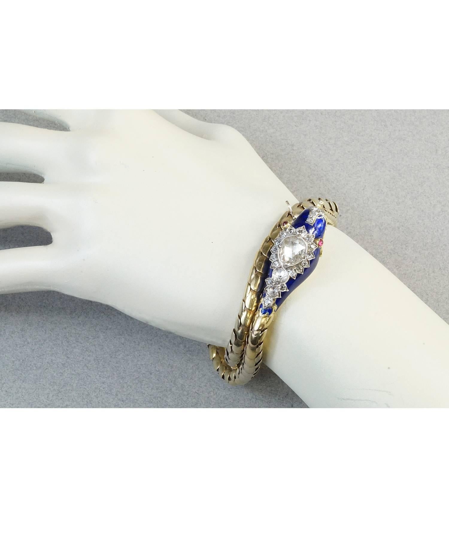 Victorian Blue Enamel Diamonds Snake Necklace Bracelet   For Sale 5
