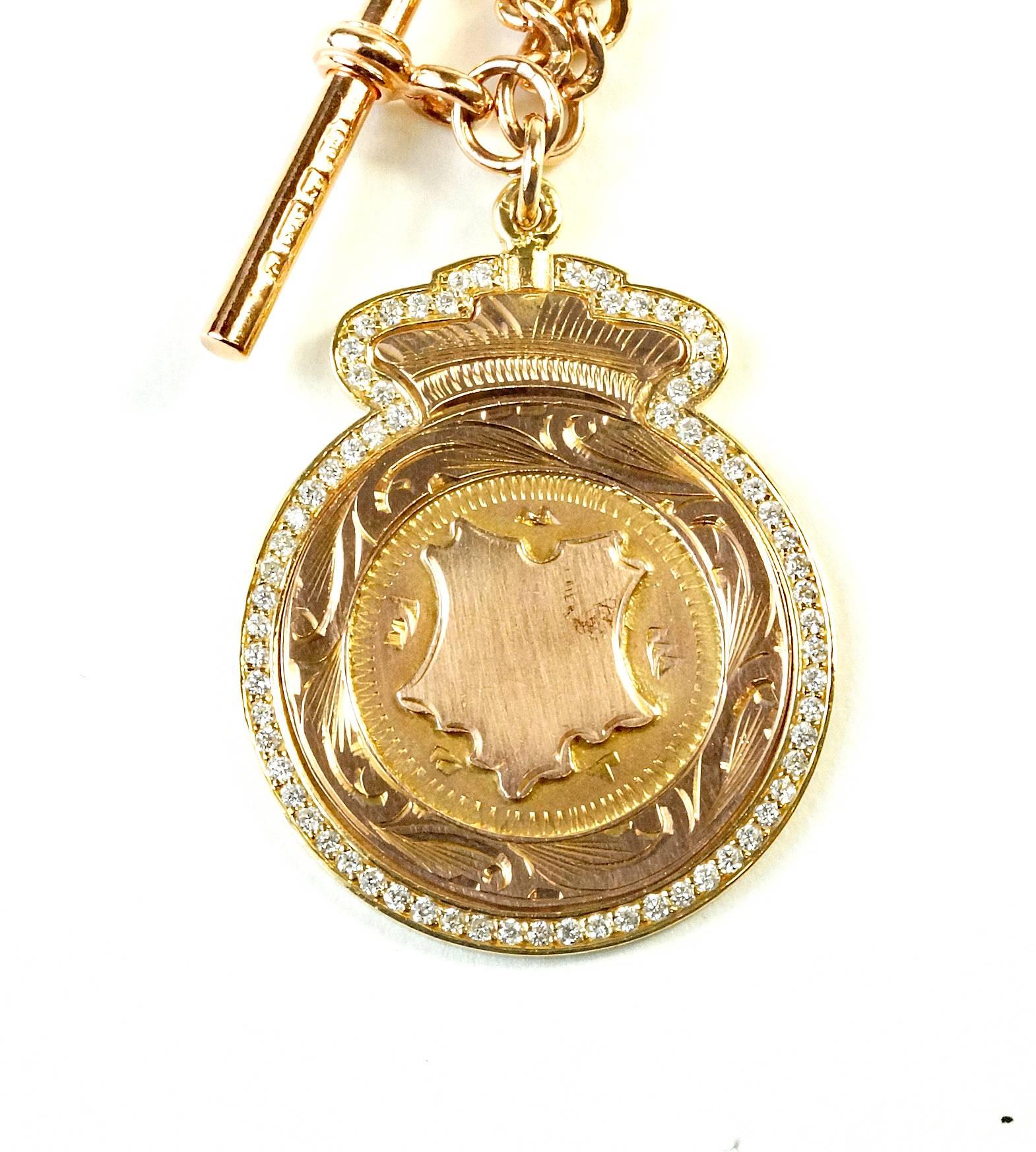 Retro Vintage Rose Gold Diamond Medallion Necklace For Sale