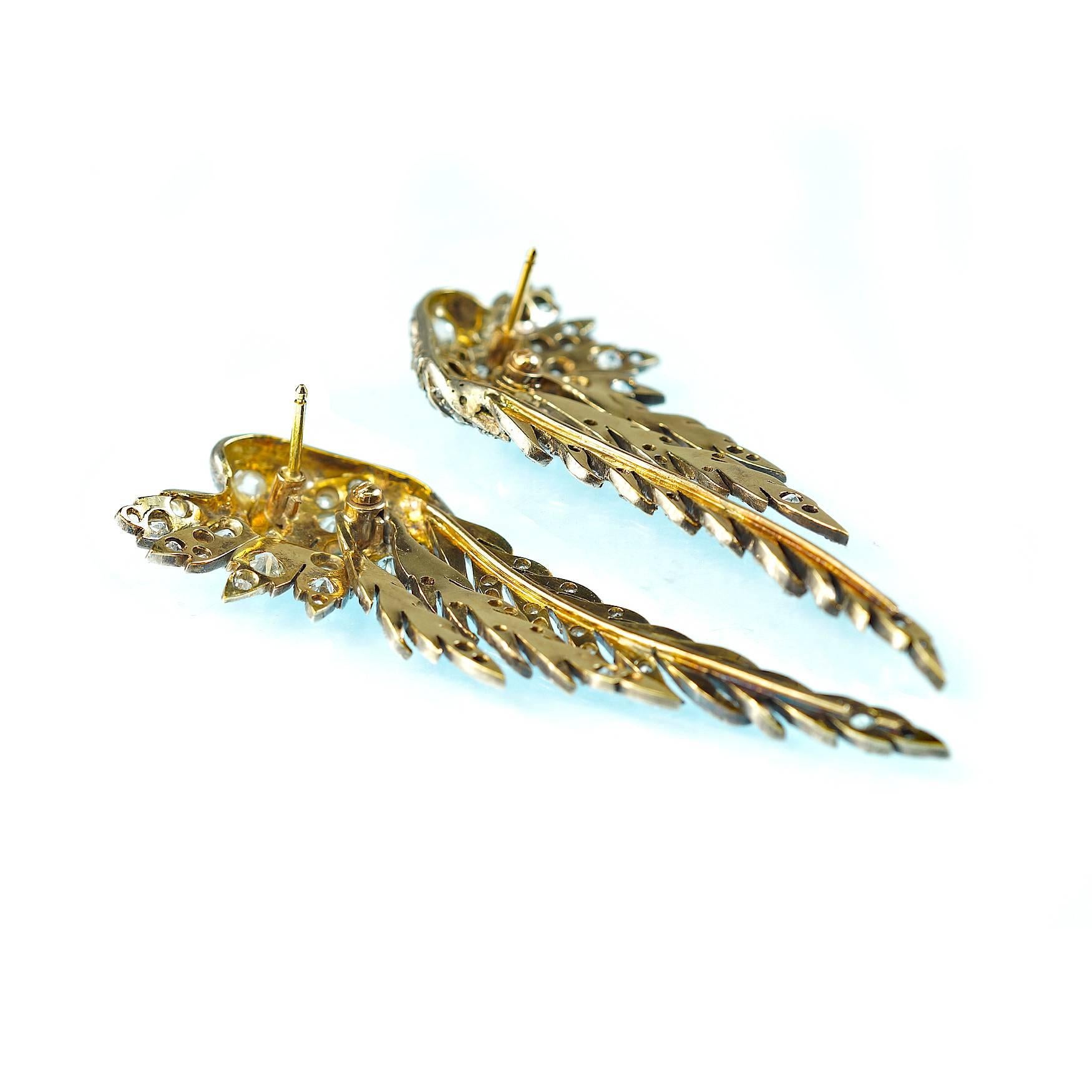 Victorian Angel Wing Diamond Earrings For Sale