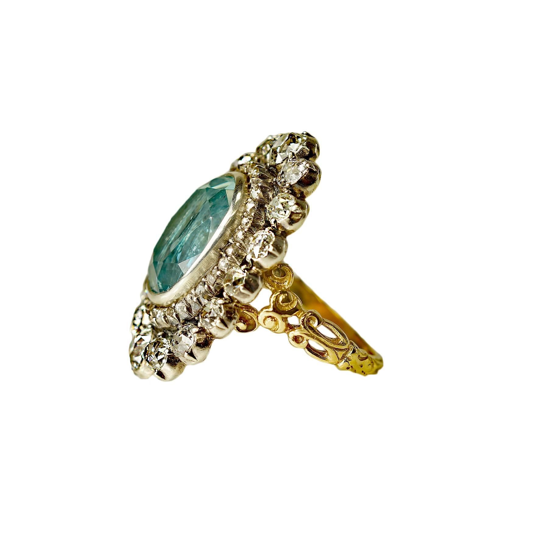 Georgian Old Aquamarine and Diamond Ring For Sale