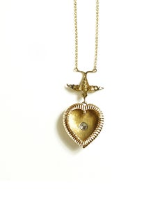 Seed Pearl Heart with Bird Necklace