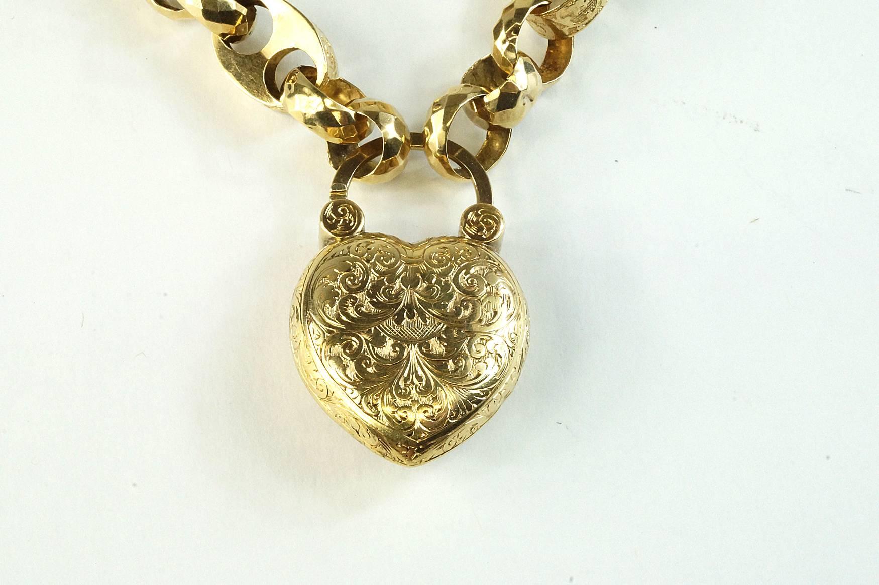 Victorian English Padlock Heart Bracelet For Sale