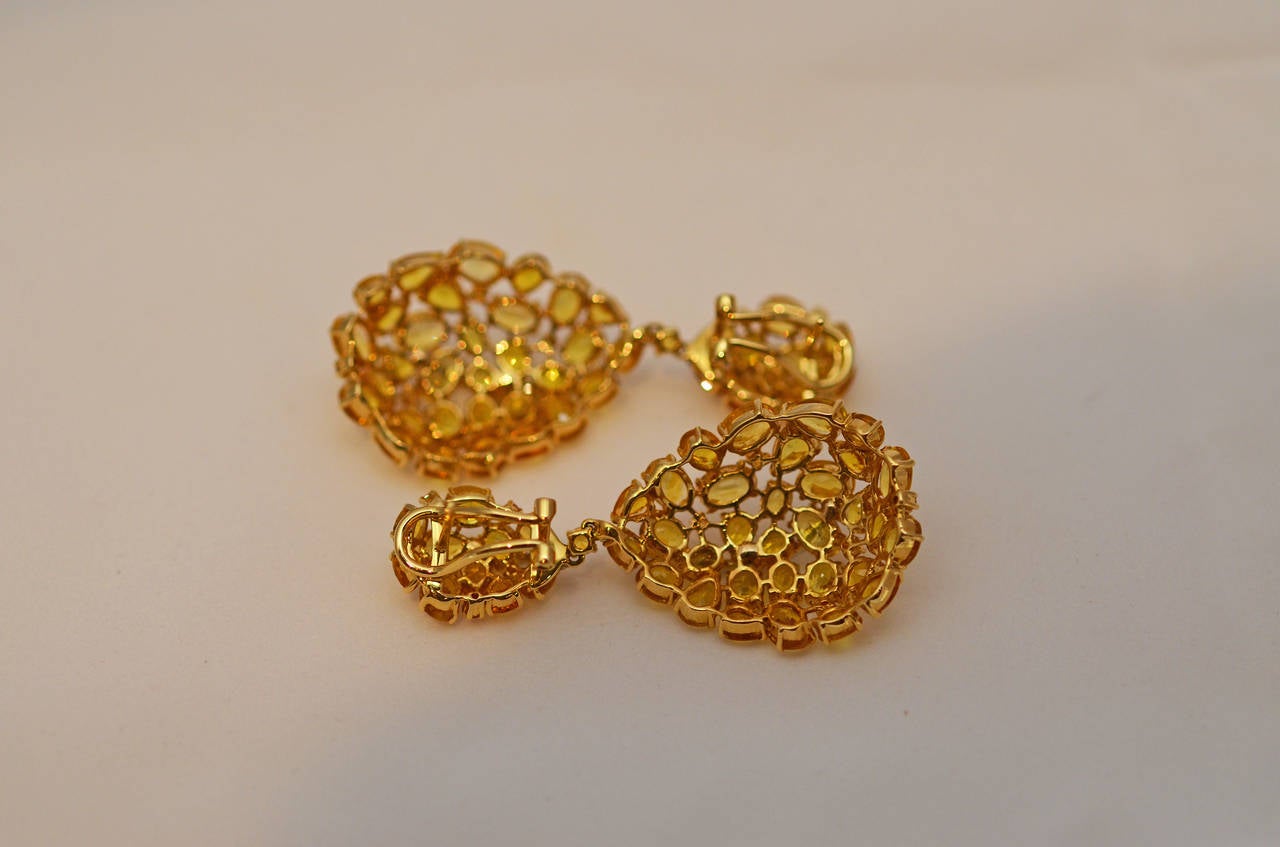 Yellow Sapphire Diamond Gold Earrings In Excellent Condition In New Orleans, LA