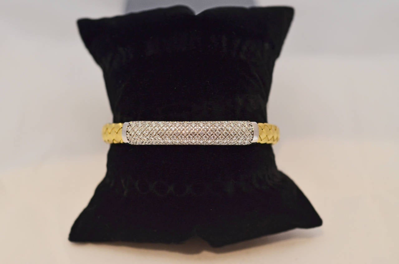 Contemporary Italian Gold and Diamond Woven Bracelet