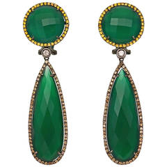 Green Onyx, Sapphire and Diamond Earrings