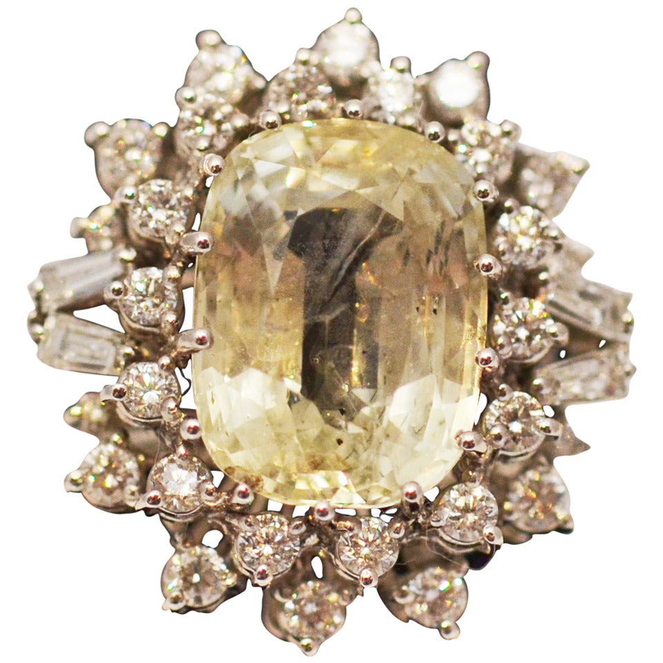 Fabulous Yellow Sapphire and Diamond Gold Ring