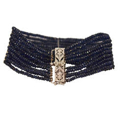 Art Deco Style Sapphire Bead Diamond Gold Bracelet
