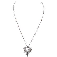 Estate Diamond Filigree Heart Pendant