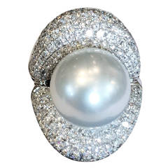 Fabulous South Sea Pearl Diamond Gold Ring