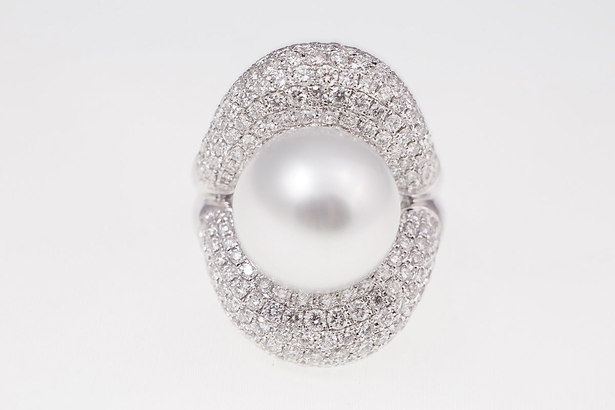 Fabulous South Sea Pearl Diamond Gold Ring In New Condition In New Orleans, LA