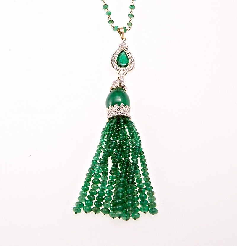 Emerald Tassel Bead Necklace