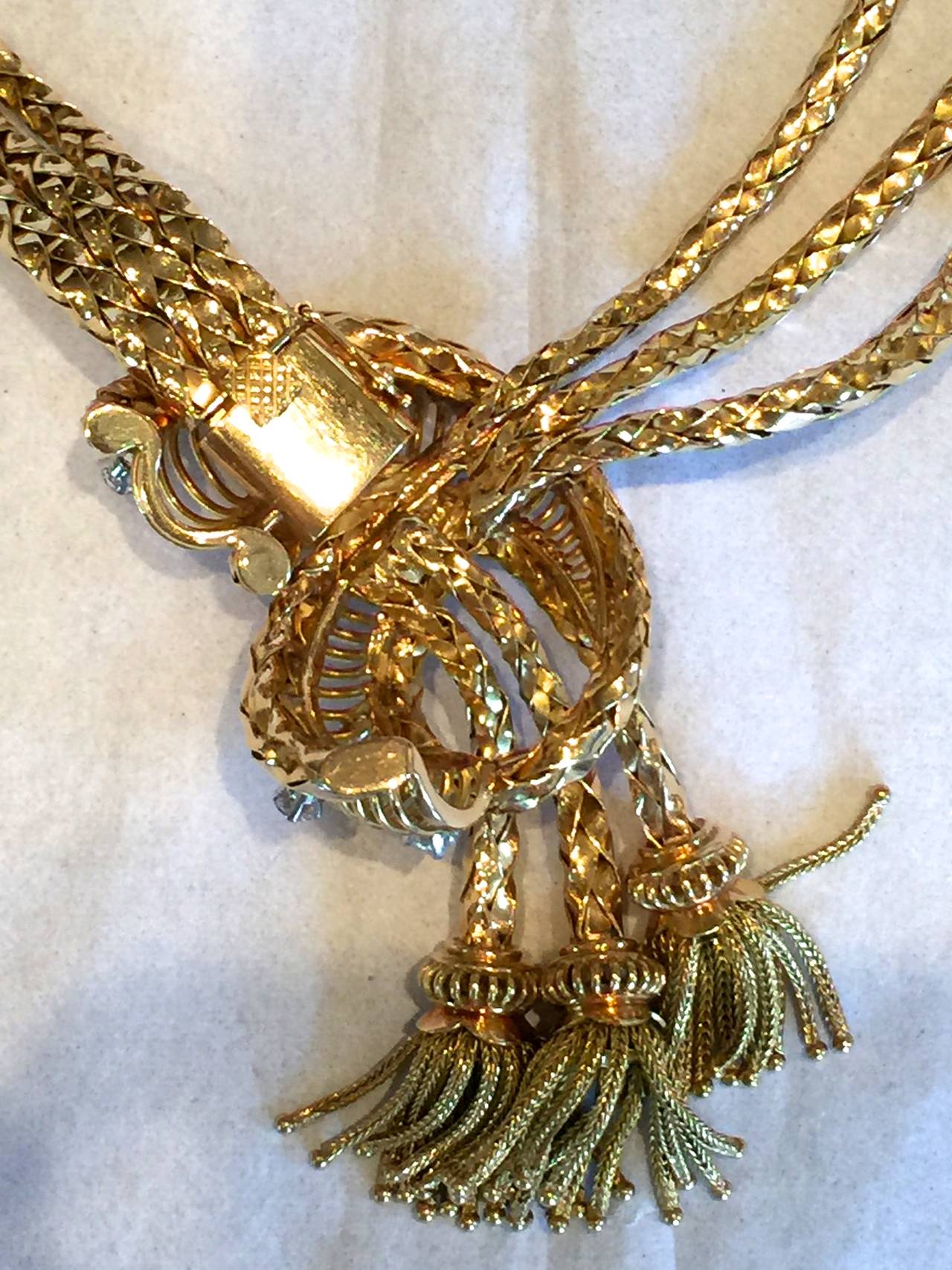 Art Deco Retro Gold Necklace with Diamond Accents