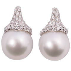 Gorgeous Cultured South Sea Pearl and Diamond Earrings