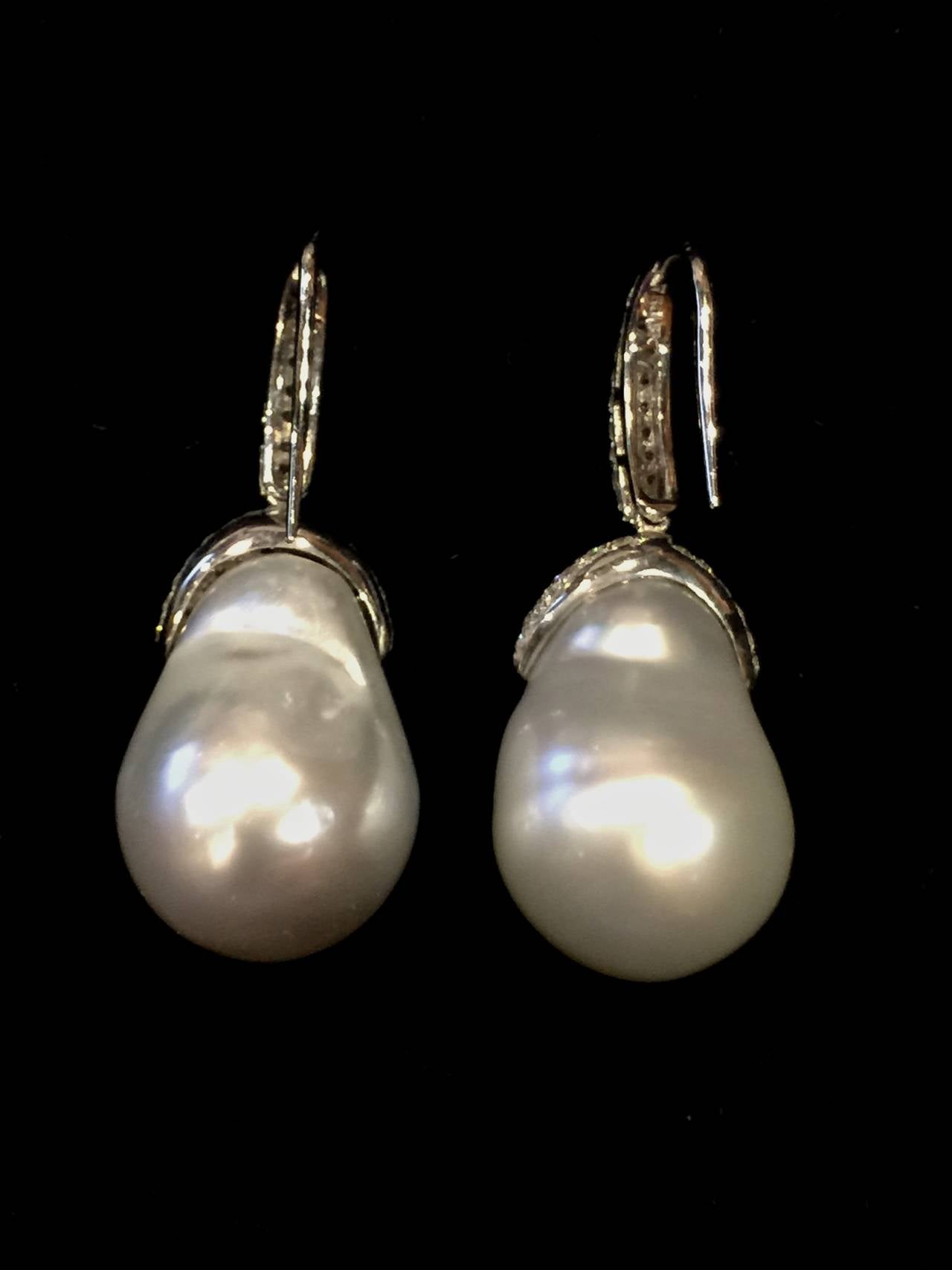 South Sea Baroque Pearl Diamond Earrings In Excellent Condition In New Orleans, LA