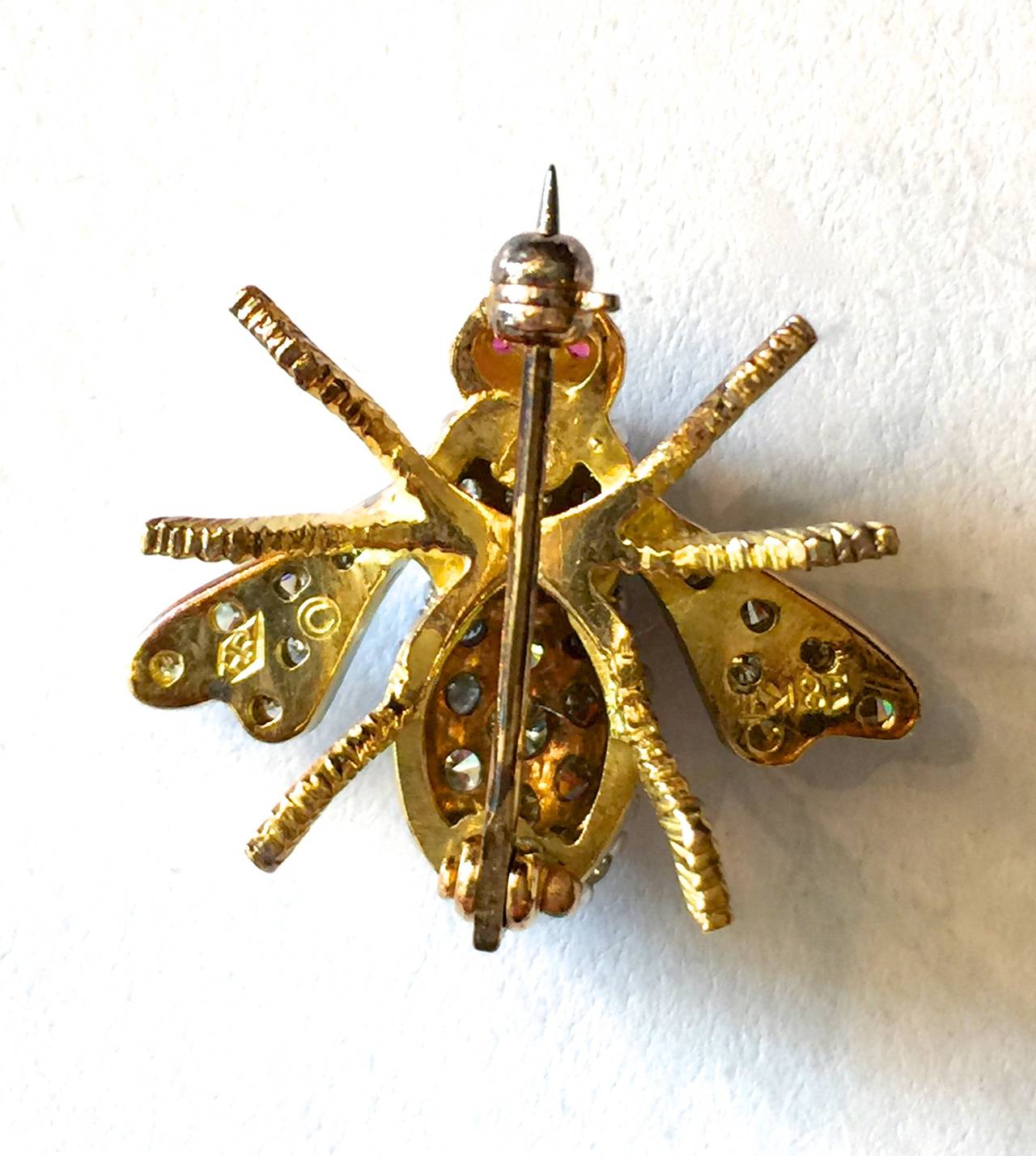 Rosenthal Ruby Diamond Gold Bee Pin