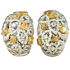 Fabulous Yellow and White Diamond Earrings