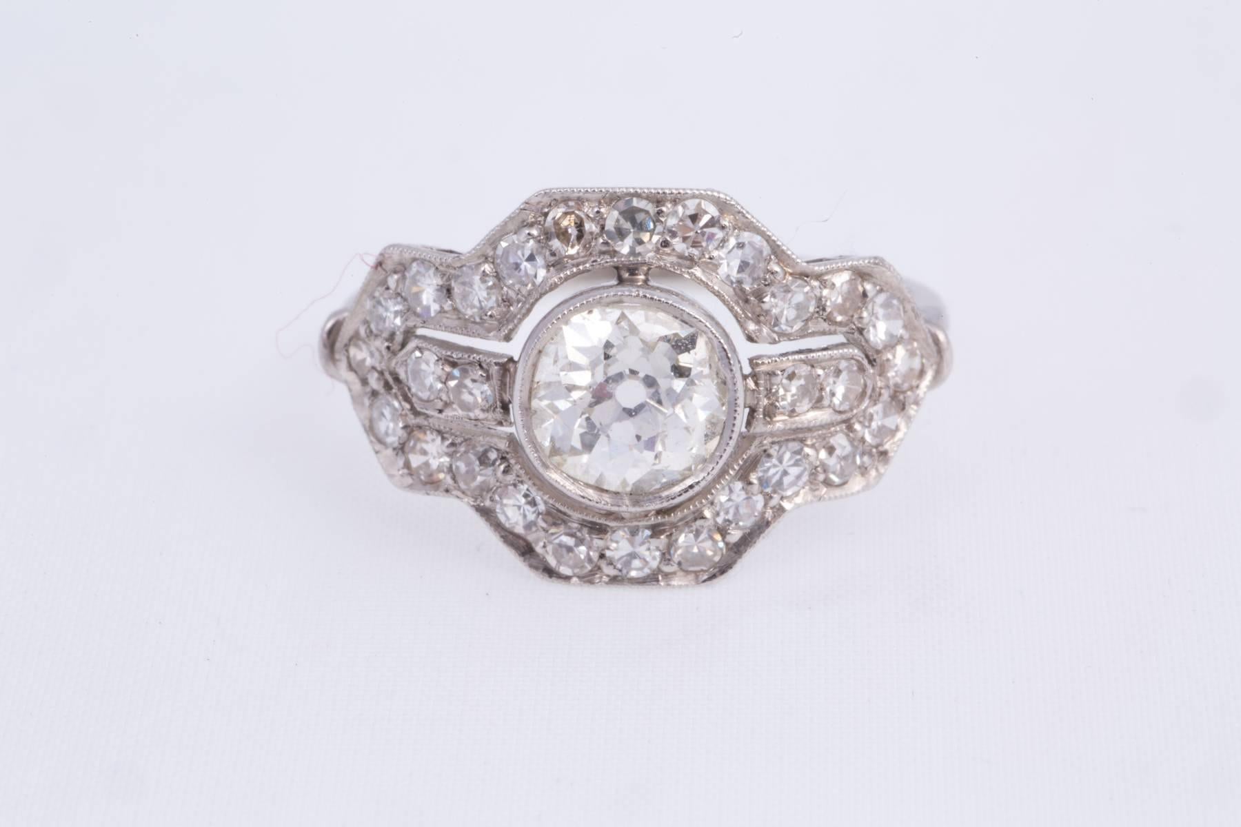 Old European Cut Art Deco Diamond Platinum Ring