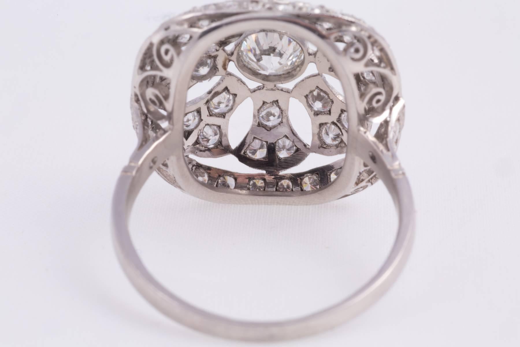 1940er Jahre Art Deco Diamant Platin Filigran Ring (Art déco) im Angebot
