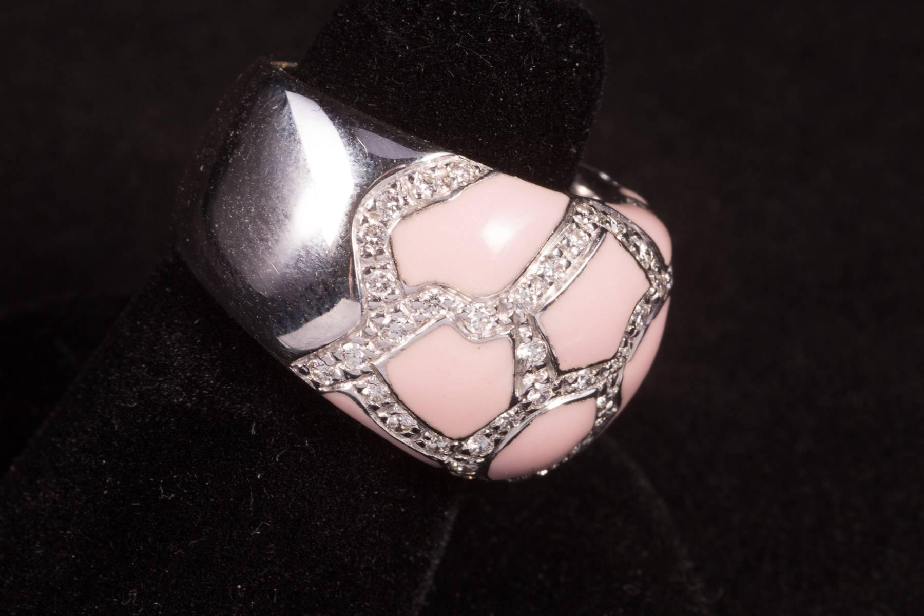 Contemporary Roberto Coin Pink Enamel Pavé Diamond Gold Ring